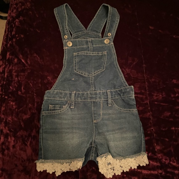 Childrens Place - NWT Girls 5 Denim Overalls with Lace Trim - Picture 1 of 4